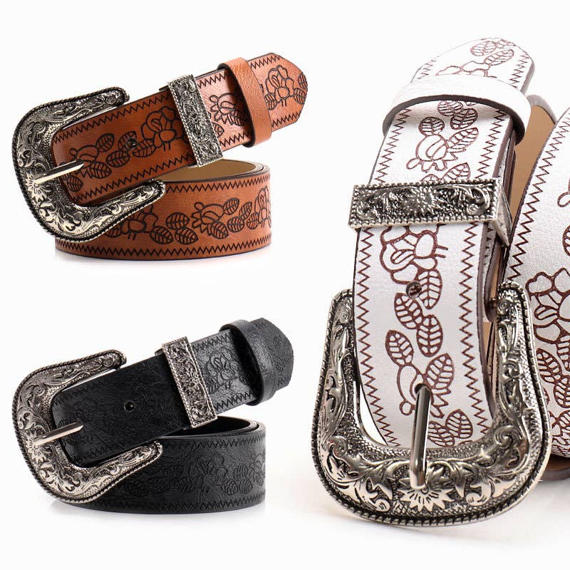 Retro Y2K Floral Embossed Belt