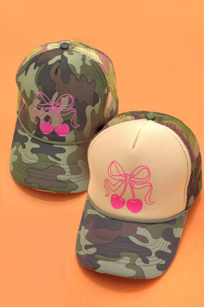 TRUCKER HAT BOW CHERRY CAMOUFLAGE CAP