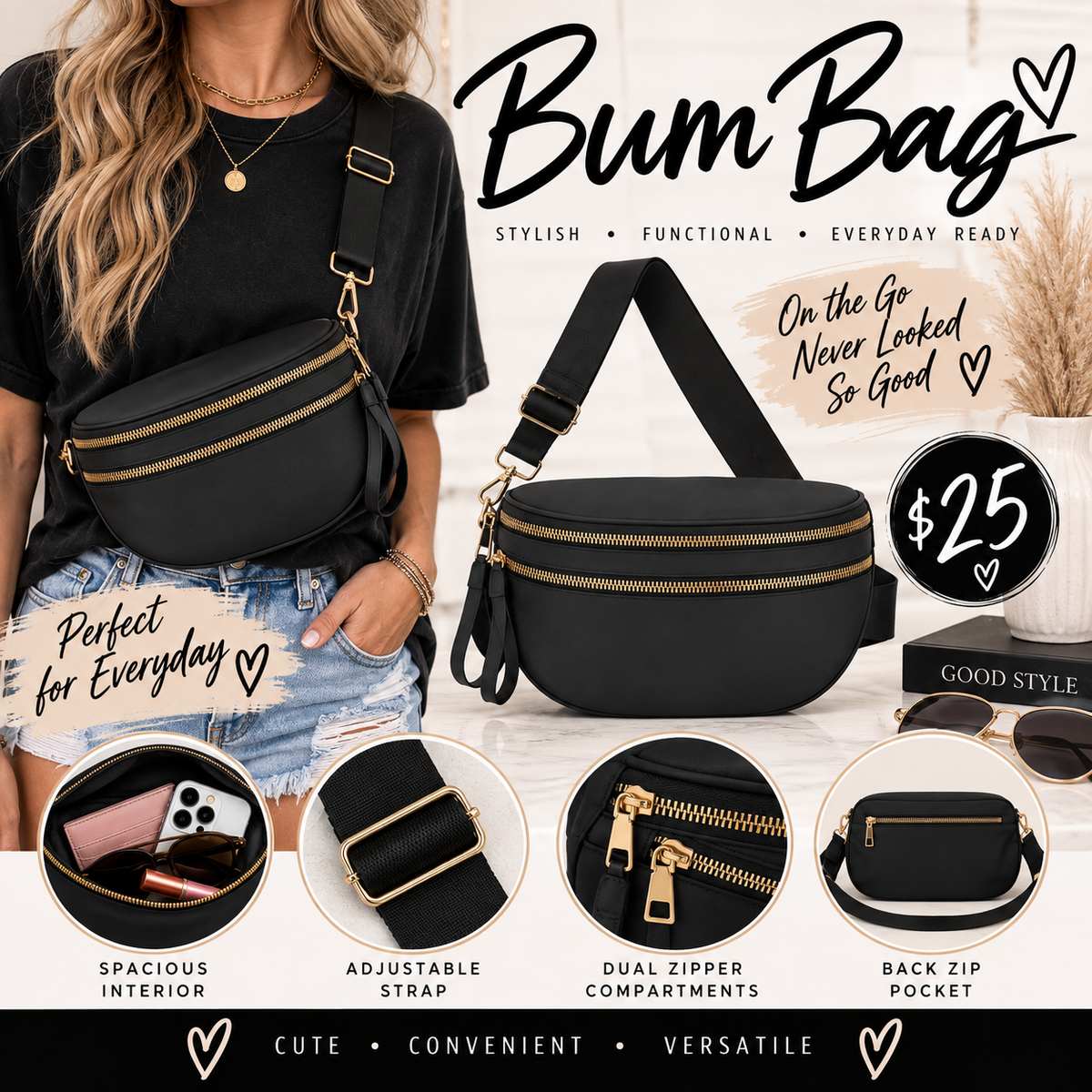 Black Bum Bag Crossbody