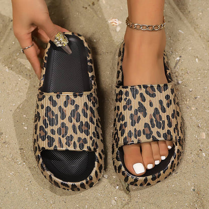 Leopard & Strawberry Print Thick Sole Slippers