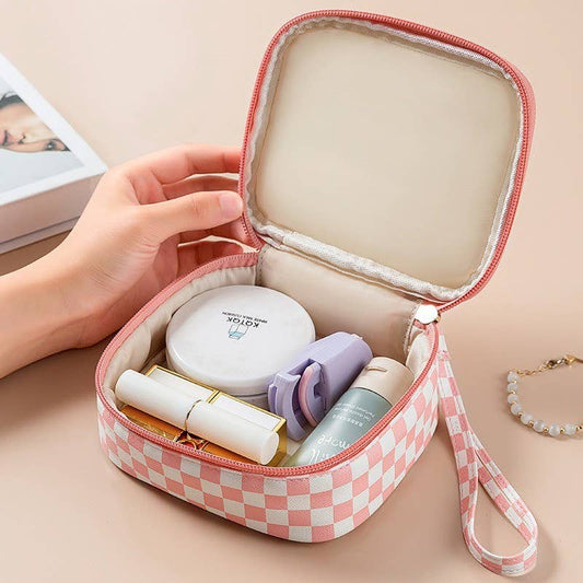 TRAVEL CHECKER GINGHAM MAKEUP COSMETIC POUCH BAG